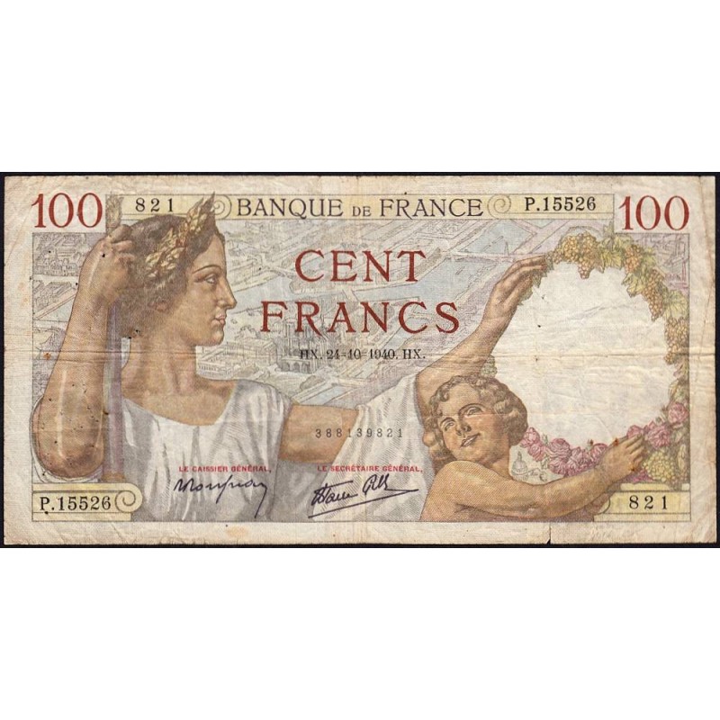 F 26-39 - 24/10/1940 - 100 francs - Sully - Série P.15526 - Etat : TB-