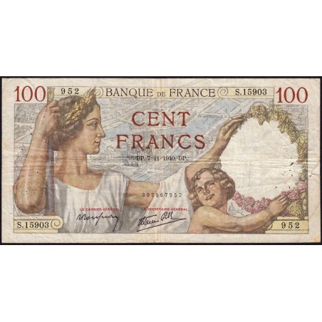 F 26-40 - 07/11/1940 - 100 francs - Sully - Série S.15903 - Etat : TB-