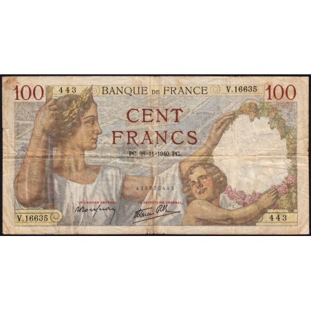 F 26-41 - 28/11/1940 - 100 francs - Sully - Série V.16635 - Etat : B+