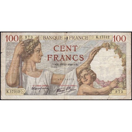 F 26-43 - 19/12/1940 - 100 francs - Sully - Série K.17312 - Etat : TB-