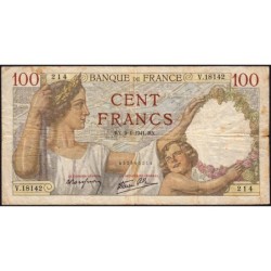 F 26-44 - 09/01/1941 - 100 francs - Sully - Série V.18142 - Etat : B+