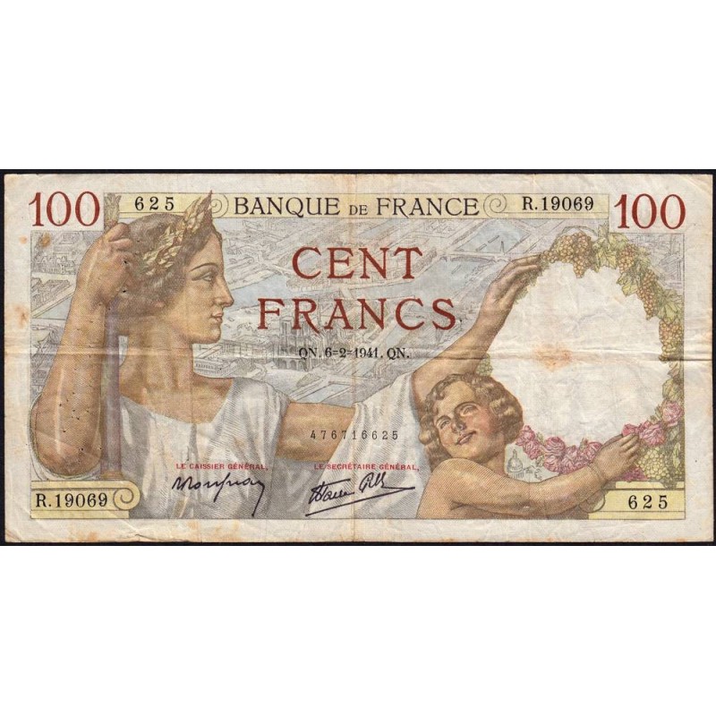 F 26-46 - 06/02/1941 - 100 francs - Sully - Série R.19069 - Etat : TB-