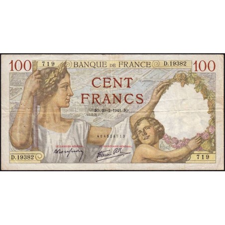 F 26-47 - 20/02/1941 - 100 francs - Sully - Série D.19382 - Etat : TB+