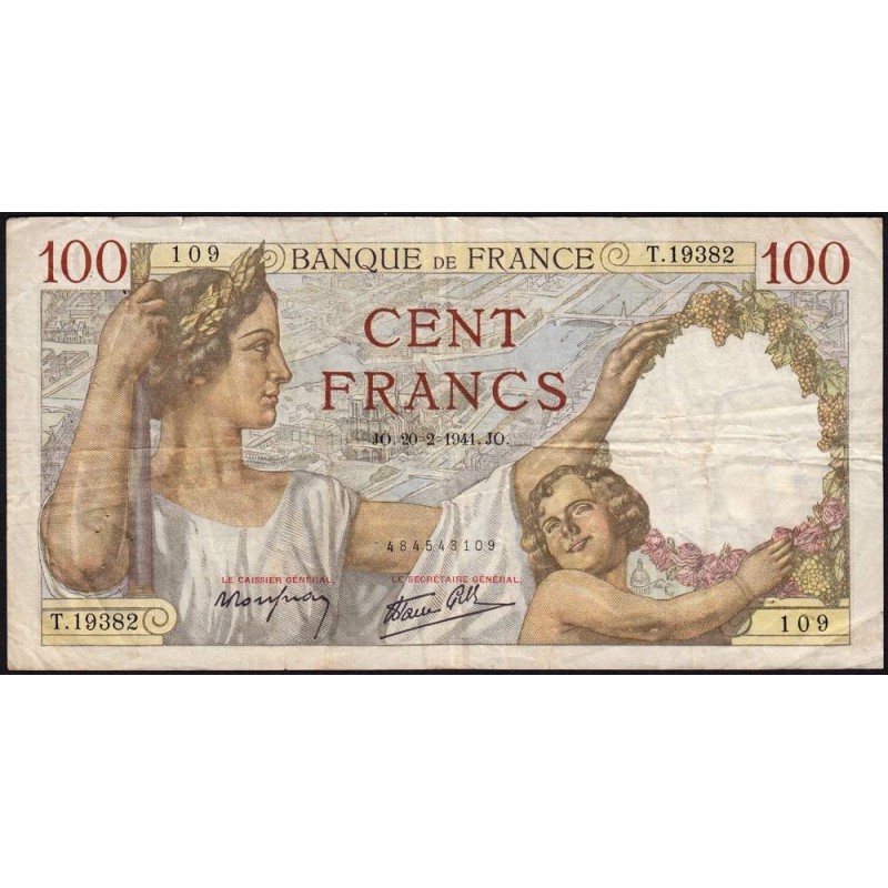 F 26-47 - 20/02/1941 - 100 francs - Sully - Série T.19382 - Etat : TB
