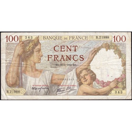 F 26-52 - 21/05/1941 - 100 francs - Sully - Série R.21988 - Etat : TB-