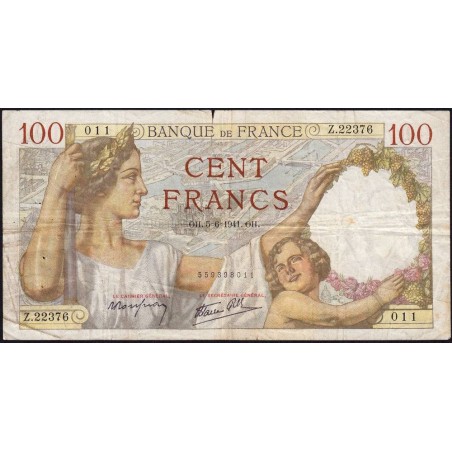 F 26-53 - 05/06/1941 - 100 francs - Sully - Série Z.22376 - Etat : TB-