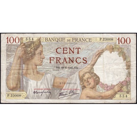 F 26-54 - 19/06/1941 - 100 francs - Sully - Série P.23008 - Etat : TB-