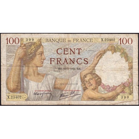 F 26-55 - 10/07/1941 - 100 francs - Sully - Série X.23402 - Etat : B+