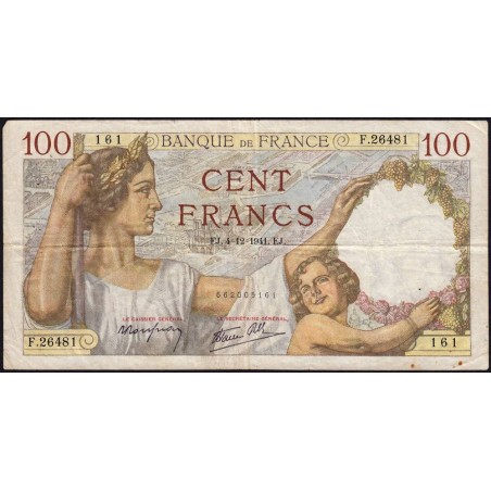 F 26-62 - 04/12/1941 - 100 francs - Sully - Série F.26481 - Etat : TB