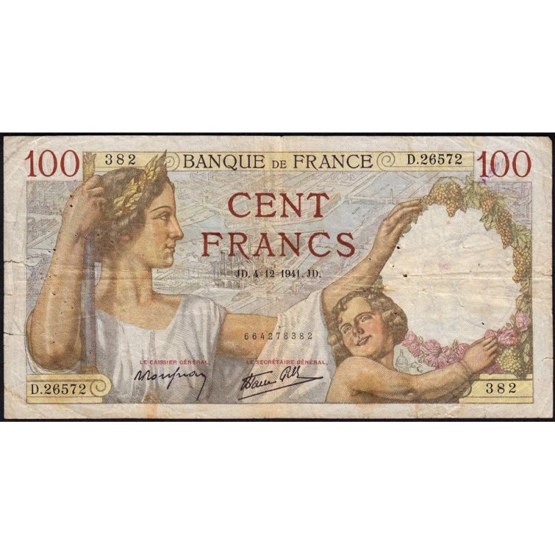 F 26-62 - 04/12/1941 - 100 francs - Sully - Série D.26572 - Etat : TB-