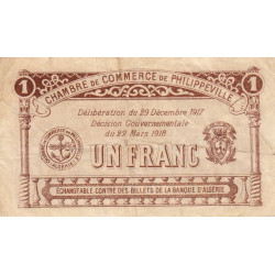 Algérie - Philippeville 142-9 - 1 franc - Série B.33 - 29/12/1917 - Etat : TB+