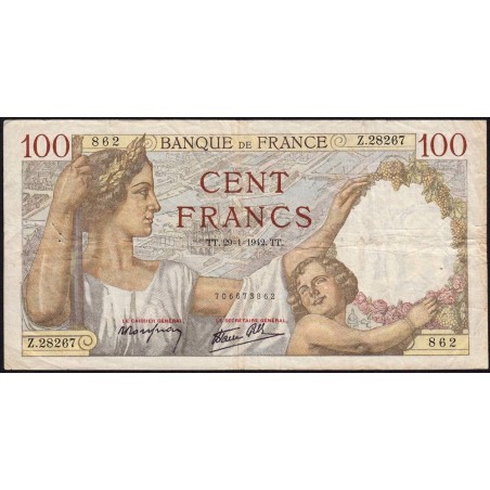 F 26-65 - 29/01/1942 - 100 francs - Sully - Série Z.28267 - Etat : TB