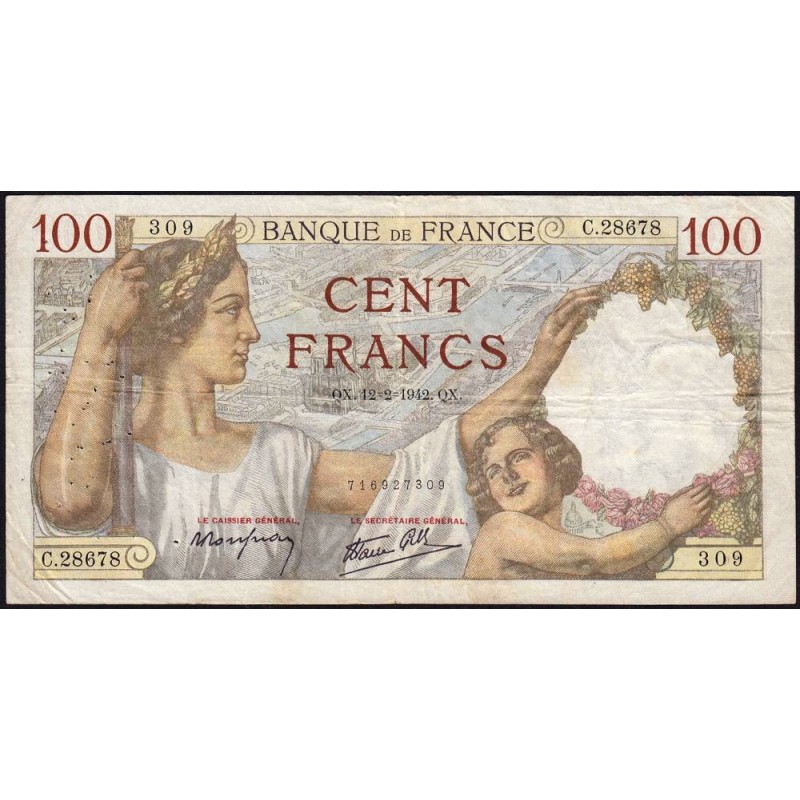 F 26-66 - 12/02/1942 - 100 francs - Sully - Série C.28678 - Etat : TB