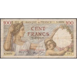 F 26-70 - 23/04/1942 - 100 francs - Sully - Série X.30370 - Etat : TB-