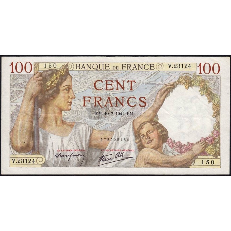 F 26-55 - 10/07/1941 - 100 francs - Sully - Série V.23127 - Etat : TTB+