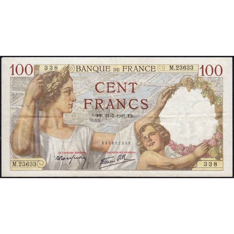 F 26-56 - 31/07/1941 - 100 francs - Sully - Série M.23633 - Etat : TTB+