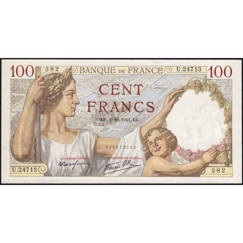 F 26-58 - 02/10/1941 - 100 francs - Sully - Série U.24713 - Etat : TTB