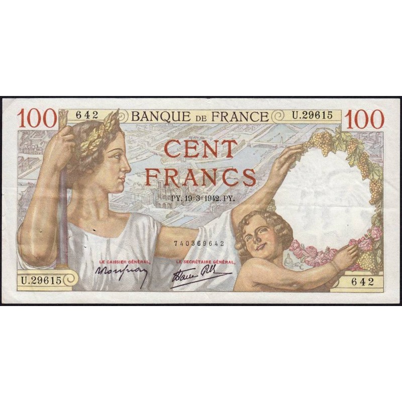 F 26-68 - 19/03/1942 - 100 francs - Sully - Série U.29615 - Etat : TTB+