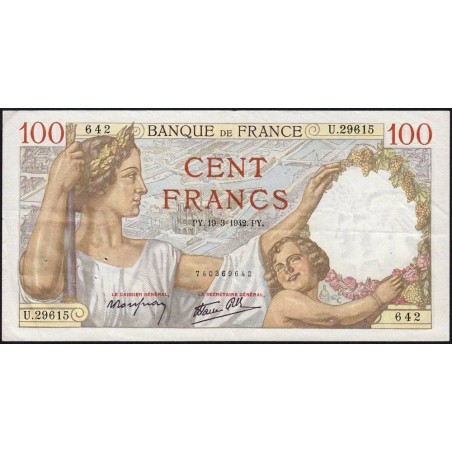 F 26-68 - 19/03/1942 - 100 francs - Sully - Série U.29615 - Etat : TTB+