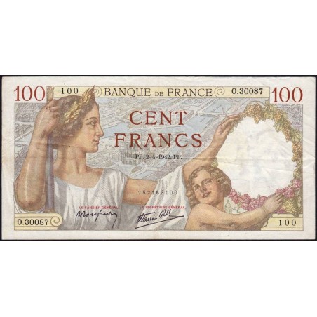 F 26-69 - 02/04/1942 - 100 francs - Sully - Série O.30087 - Etat : TTB