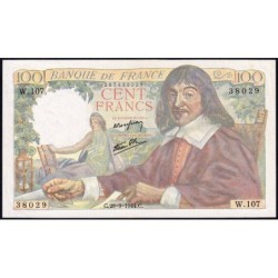 F 27-07 - 28/09/1944 - 100 francs - Descartes - Série W.107 (rempl.) - Etat : SPL+ à pr.NEUF