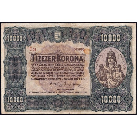 Hongrie - Pick 68 - 10'000 korona - Série C 03 - 01/01/1920 - Etat : TB+ à TTB
