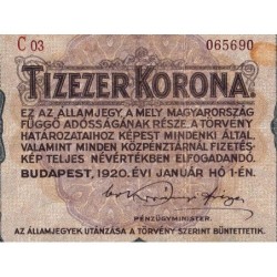 Hongrie - Pick 68 - 10'000 korona - Série C 03 - 01/01/1920 - Etat : TB+ à TTB