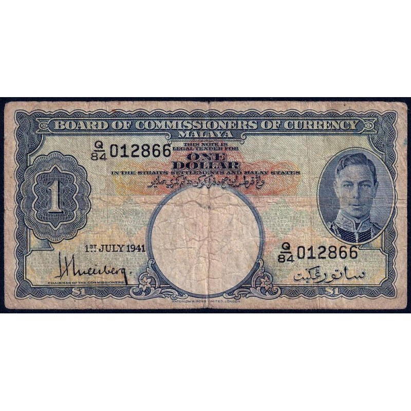 Malaisie Britannique - Pick 11 - 1 dollar - Série Q/84 - 01/07/1941 - Etat : B+