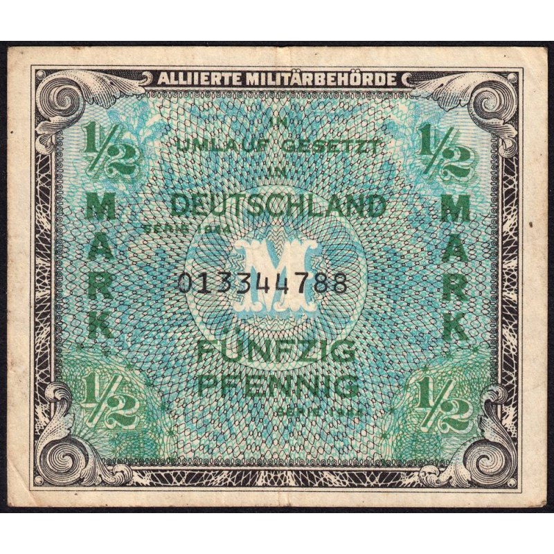 Allemagne - Occupation alliée - Pick 191a - 1/2 mark - 1944 - Etat : TB