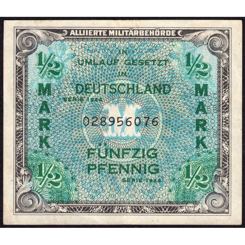 Allemagne - Occupation alliée - Pick 191a - 1/2 mark - 1944 - Etat : TTB-