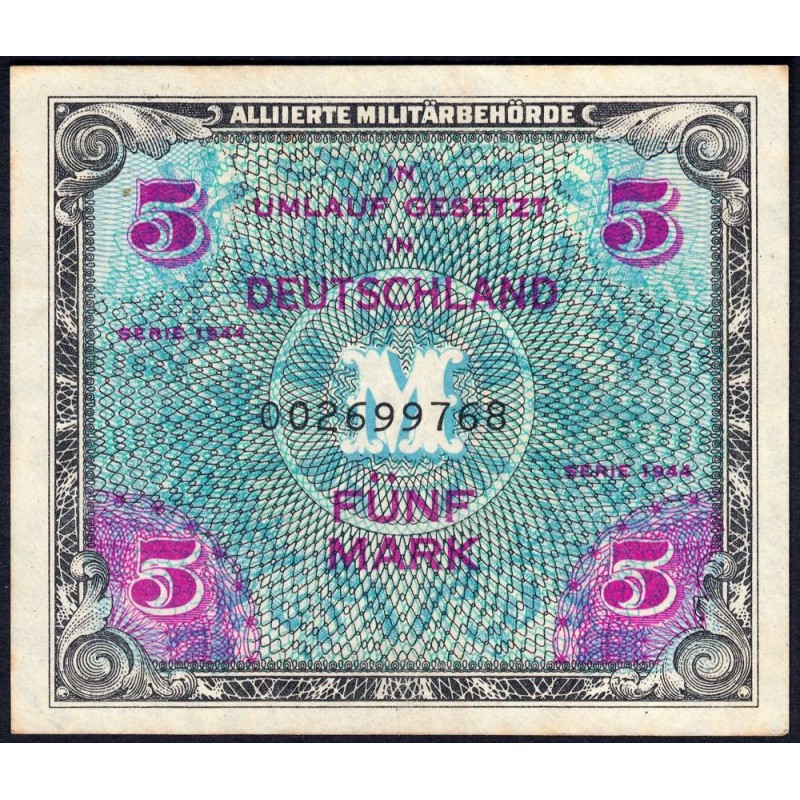 Allemagne - Occupation alliée - Pick 193a - 5 mark - 1944 - Etat : SUP+