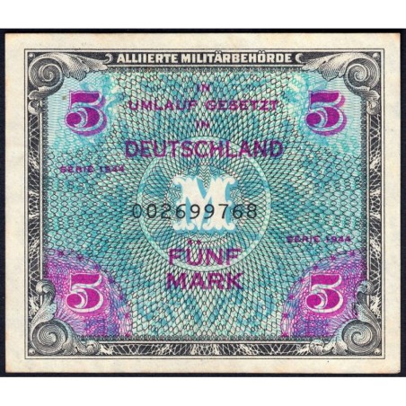 Allemagne - Occupation alliée - Pick 193a - 5 mark - 1944 - Etat : SUP+