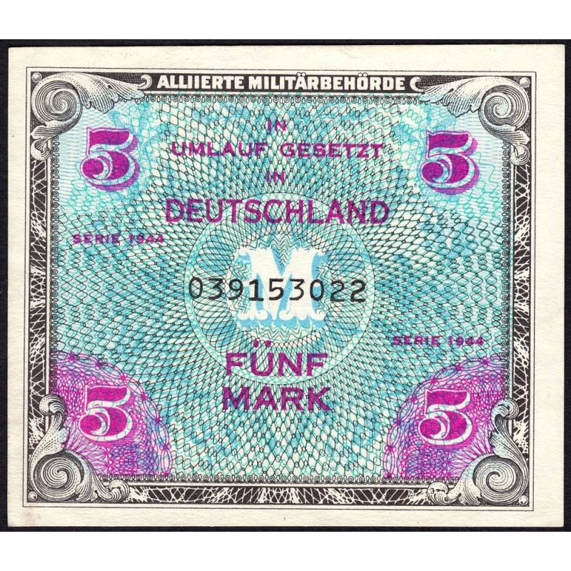 Allemagne - Occupation alliée - Pick 193a - 5 mark - 1944 - Etat : SUP+