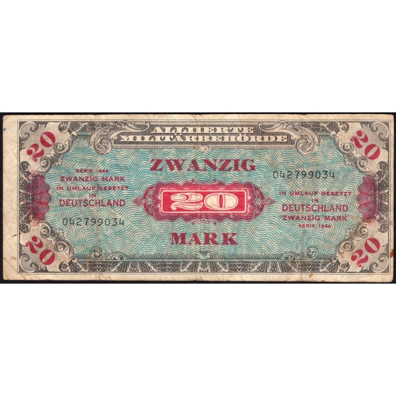 Allemagne - Occupation alliée - Pick 195a - 20 mark - 1944 - Etat : TB