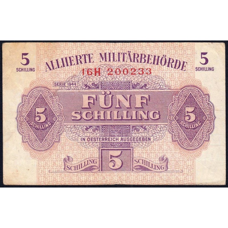 Autriche - Pick 105 - 5 schilling - Préfixe H/16 - Série 1944 - Etat : TB+