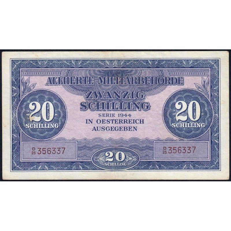 Autriche - Pick 107 - 20 schilling - Préfixe D/25 - Série 1944 - Etat : SUP-