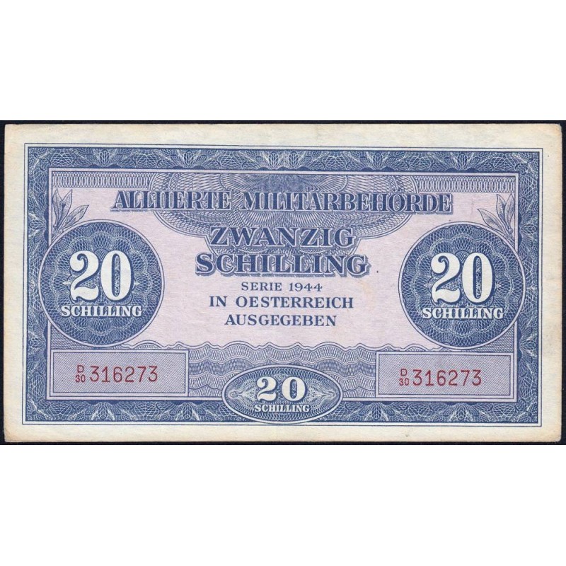 Autriche - Pick 107 - 20 schilling - Préfixe D/30 - Série 1944 - Etat : TTB