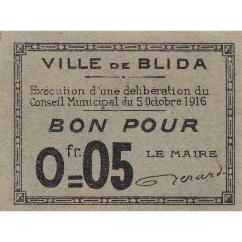 Algérie - Blida 3 - 0,05 franc - 05/10/1916 - Etat : NEUF