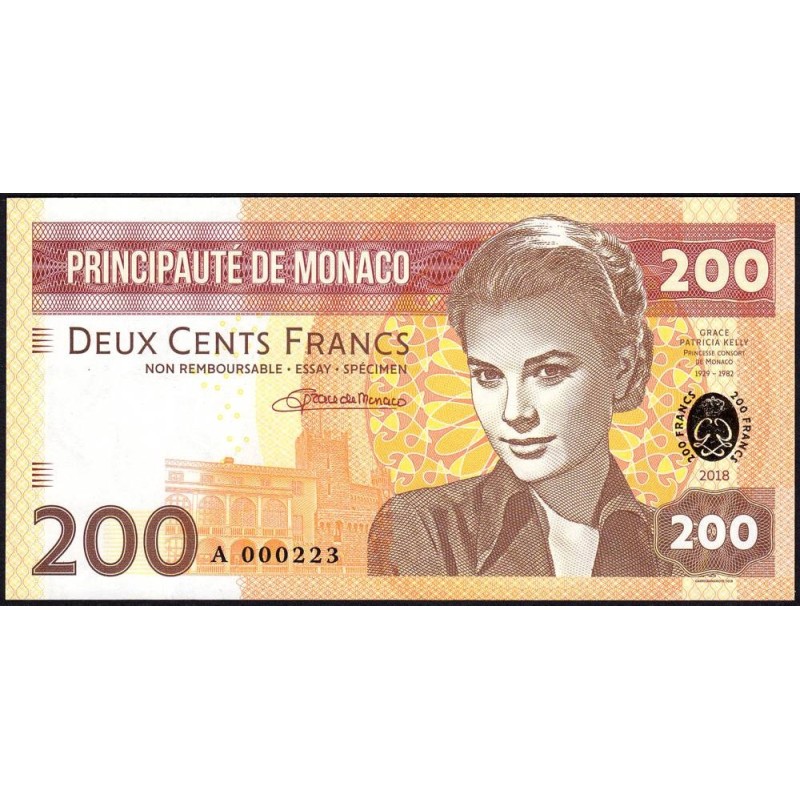Monaco - Grace Kelly - 200 francs - Série A - 2018 - Etat : NEUF