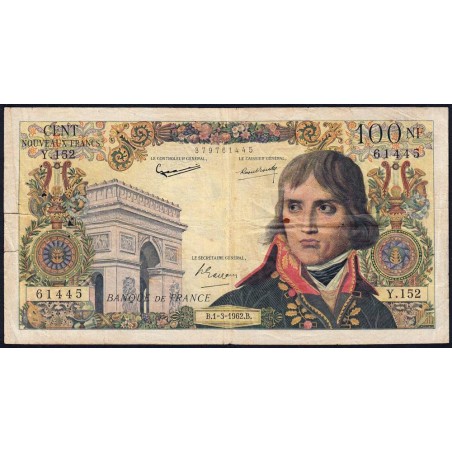 F 59-14 - 01/03/1962 - 100 nouv. francs - Bonaparte - Série Y.152 - Etat : TB-
