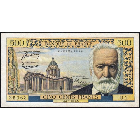 F 35-01 - 07/01/1954 - 500 francs - Victor Hugo - Série U.1 - Etat : TB+