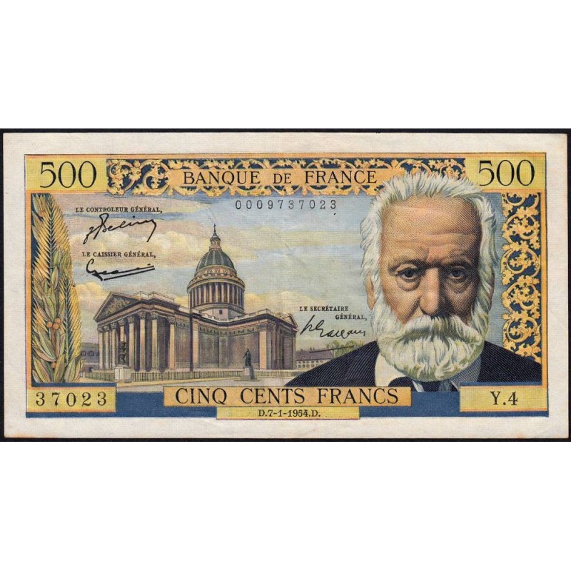 F 35-01 - 07/01/1954 - 500 francs - Victor Hugo - Série Y.4 - Etat : TTB