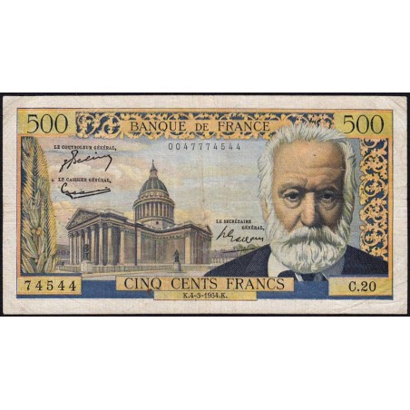 F 35-02 - 04/03/1954 - 500 francs - Victor Hugo - Série C.20 - Etat : TB+