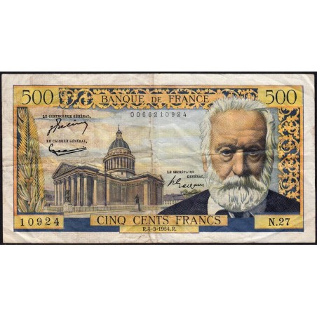 F 35-02 - 04/03/1954 - 500 francs - Victor Hugo - Série N.27 - Etat : TB