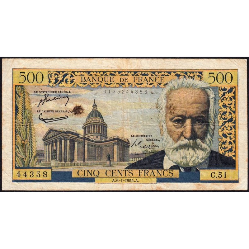 F 35-04 - 06/01/1955 - 500 francs - Victor Hugo - Série C.51 - Etat : TB-