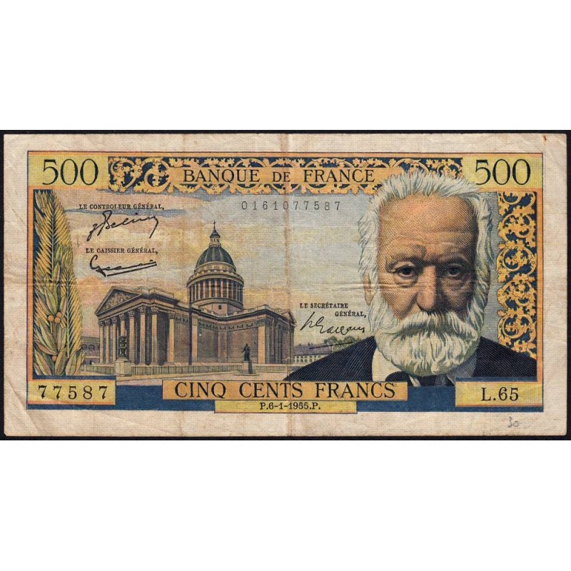 F 35-04 - 06/01/1955 - 500 francs - Victor Hugo - Série L.65 - Etat : TB-