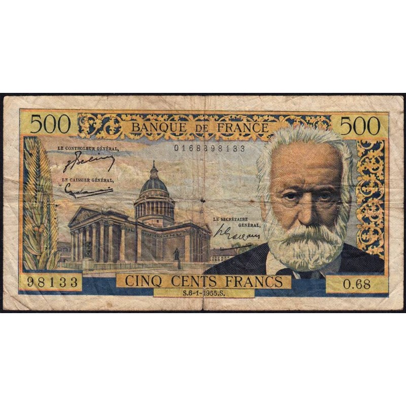 F 35-04 - 06/01/1955 - 500 francs - Victor Hugo - Série O.68 - Etat : B+
