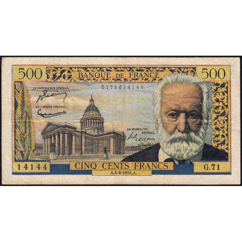 F 35-05 - 04/08/1955 - 500 francs - Victor Hugo - Série G.71 - Etat : TB