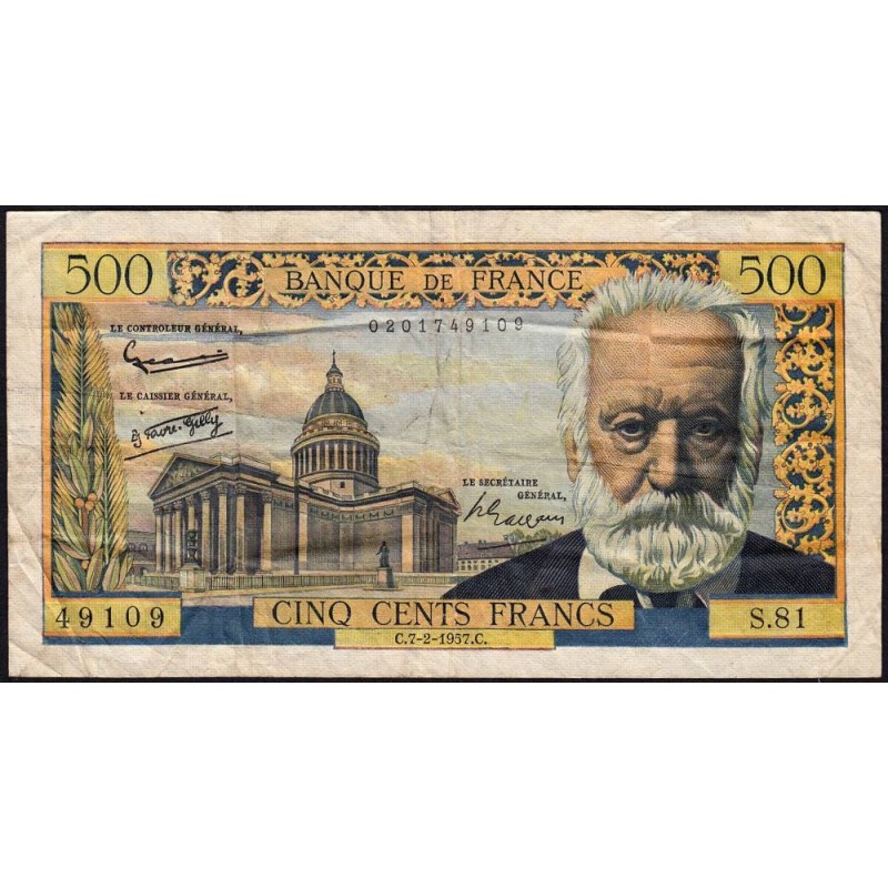 F 35-06 - 07/02/1957 - 500 francs - Victor Hugo - Série S.81 - Etat : TB