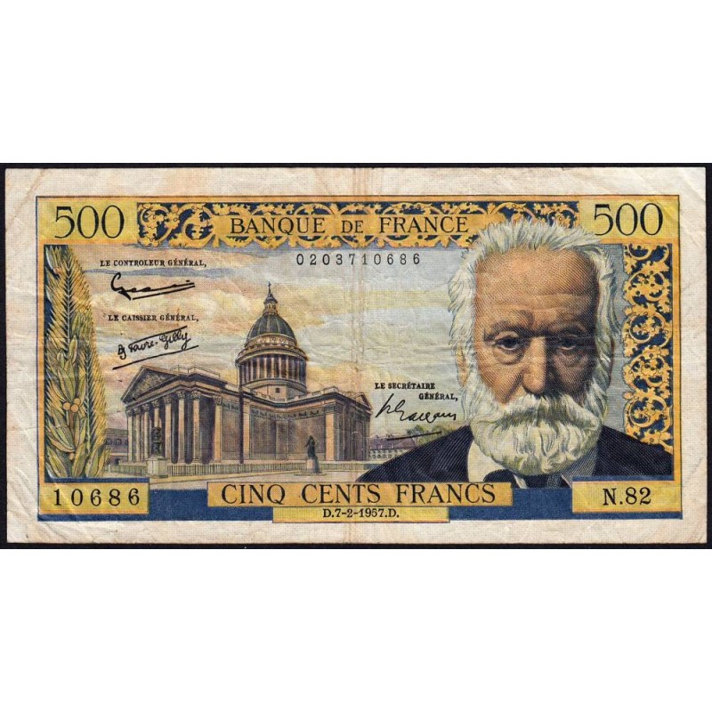 F 35-06 - 07/02/1957 - 500 francs - Victor Hugo - Série N.82 - Etat : TB